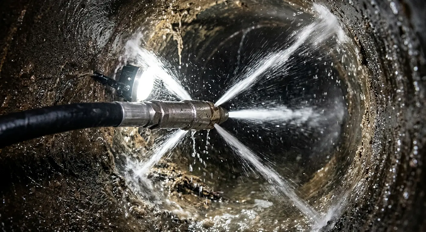 High-pressure hydro jetting nozzle cleaning sewer pipe for Storm Drain Cleaning in Willard